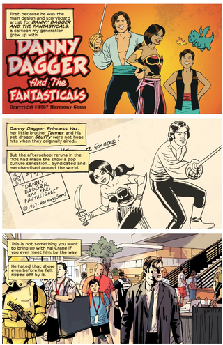 Hal’s design contributions to a hit cartoon show is one of many nods to actual comic artists in Bad Weekend